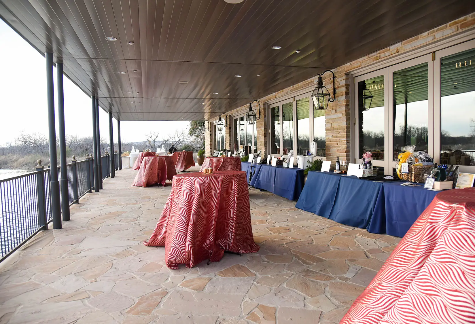 Cocktail Tables set up at The Lakehouse at The Red Berry Estate