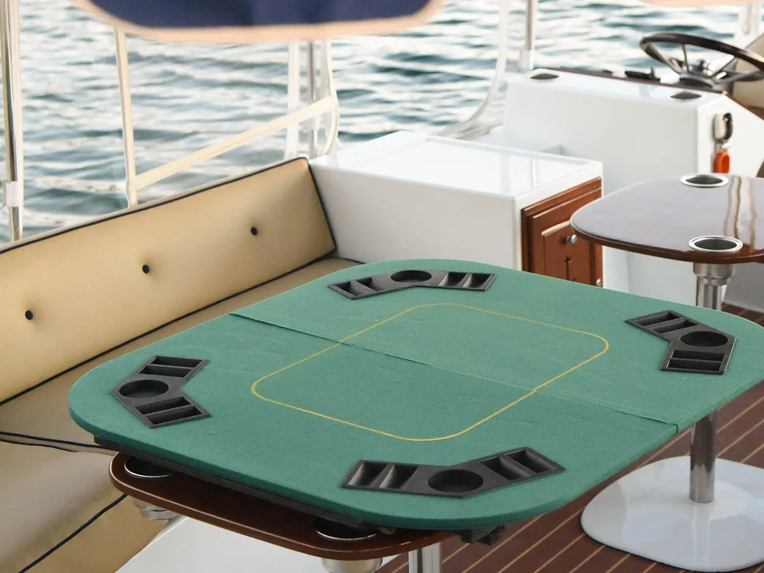 Casino Table set up on small boat at The Red Berry Estate
