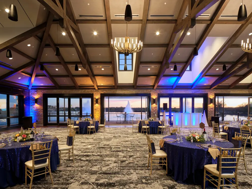 Red Berry Mansion Ballroom with view onto the lake.